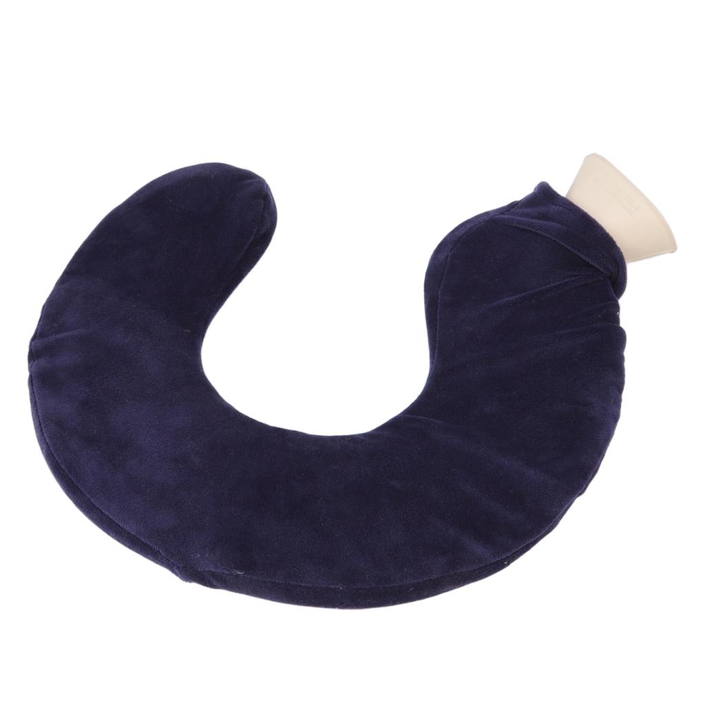 U Shaped Hot Water Bottle Warm Neck Soft Rubber Hot Water Bag with Detachable Cloth Cover Navy Blue
