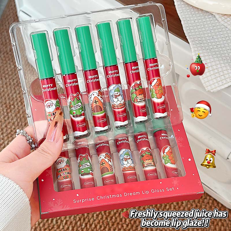 CAPPUVINI Рождественский сюрприз Набор из 6 жидких помад Матовый вельвет Стойкие Праздничные цвета Подарок для праздничной вечеринки 12 г