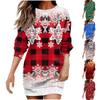 Women's Fashion Round Neck Christmas Print Long Sleeve Wrap Hip Dress Sweater