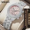 Quartz Watch For Women Luxury Bling Full Diamond Design Waterproof Ladies Wristwatch Calendar Display Chronograph