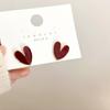 Серьги-гвоздики в форме винно-красного сердца, Нерегулярные корейские модные женские маленькие серьги с эмалью Sweet Love