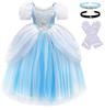 Платье принцессы Золушки Косплей Набор Синее платье Детский костюм Идеально для подарка [TYHTYM] Детский (Платье Золушки/Повязка на голову/Ожерелье/Перчатки) 4 шт