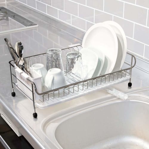 Iris Plaza Tension Mount Dish Drainer, Over-the-Sink Basket, Stainless Steel, 1 Tier, White, Space-Saving, Tension Mount Dish Drainer (SSDD-1S)