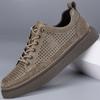 Fashion Spring Men's Outdoor Breathable Hollowed Out Leather Shoes Men's Sports Shoes Comfortable Flat Bottom Anti Slip Casual Shoes