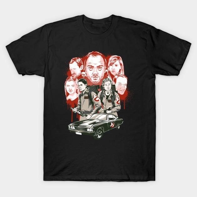 Asian Size Men Black Print T-shirt Demonbusters No-Cut Heat Transfer Print Cotton Tshirt