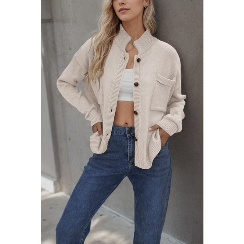 Autumn and Winter Women's Knitted Jacket V-neck Plus Size Sweater Solid Color Cardigan