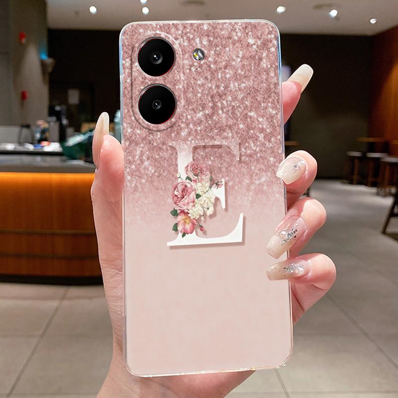 Чехол для телефона для пары на Xiaomi Redmi Turbo 5 / Xiaomi Poco X8 Pro 5G, с рисунком счастливой буквы и цветка, прозрачный ТПУ, противоударный, мягкий корпус