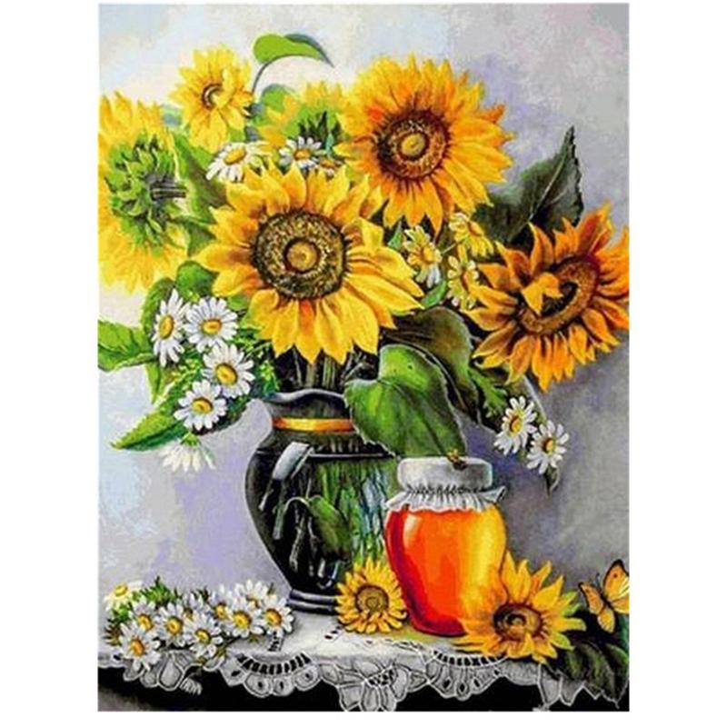 5D Diy Diamond Painting Sunflowers Cross Stitch Kits Full Drill Round Embroidery Mosaic Flowers Picture Rhinestones Decor Gift