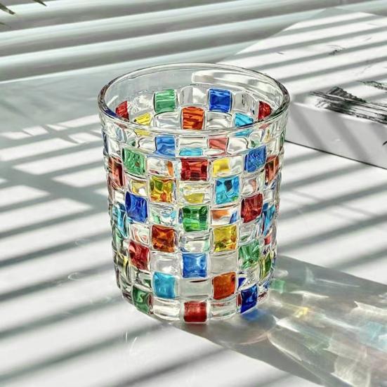 Разноцветный Мозаичный Стеклянный Стакан для Воды Чай Кофе Витражный Дизайн Бутылка для Воды Акцент для Обеденного Стола Декоративная Посуда для Напитков