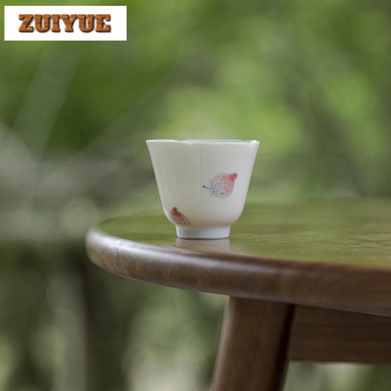 2pc/lot 40ml Hand-painted Flower Mouth Strawberry Teacup Zen Tea Bowl Water Jug Tea-tasting Fragrance Cup Chazhan Master Cups