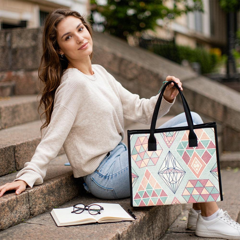 Geometric Pattern Tote Bag Daily Commute Casual Shoulder Bag Fashion Lightweight Portable Shopping Bag