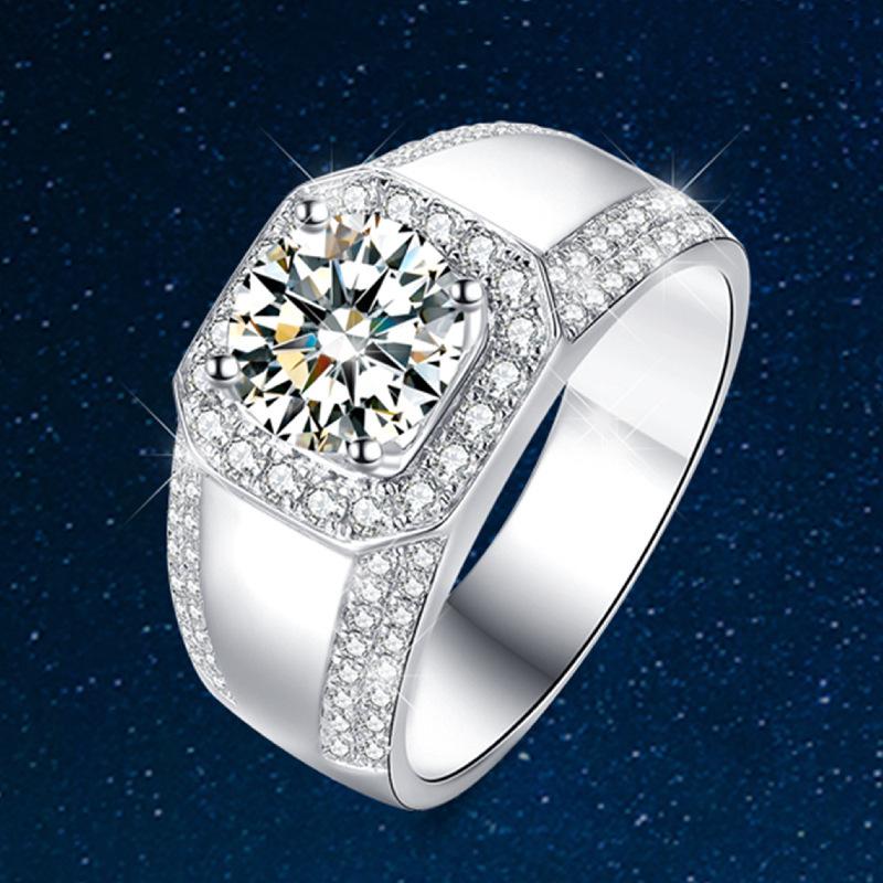 Ring, Smart, Vast and Bright Ring for Men, Pt Platinum Plated Imitation Moissanite Ring, Men's Ring, Men's Trendy 2 Carat