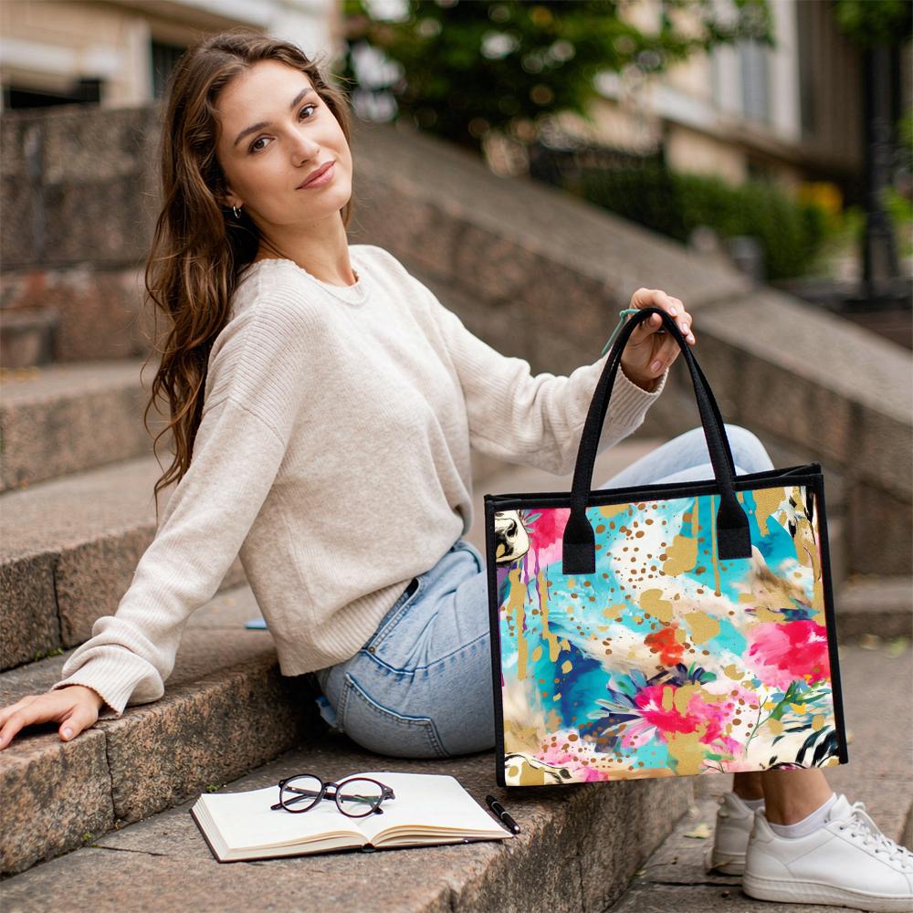 Colorful Floral Art Tote Bag Fashion Large Capacity Casual Outdoor Daily Commute Handbag for Women