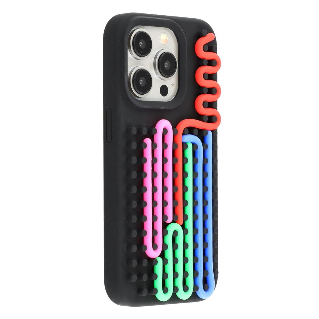 For iPhone 15 Pro Max Case 3D Stress Relief DIY Colorful Bar Silicone+PC Phone Cover Dots Design