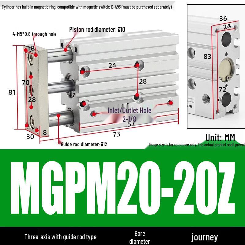 Compact Three-Axis Pneumatic Guided Rod Cylinder 12/16/20/25/32-10/20/40/50/75z
