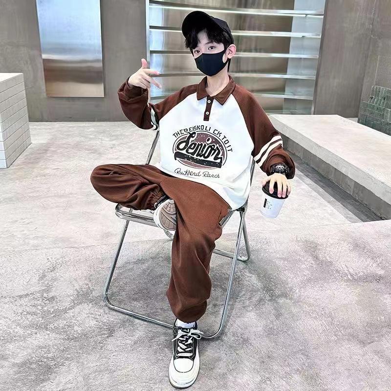 New Big Children's Boys Sports Sweater Suit Spring Boys Fashionable Long-sleeved Two-piece Set