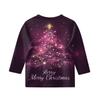 Children's 3/4 Sleeve Tops Casual Christmas Print T Shirt Round Neck Pullover Blouse