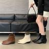 Осень-зима 2025 новая французская темпераментная маленькая квадратная голова внутренняя высота увеличение тонкие ботинки женские задняя молния универсальные короткие ботинки западный бо