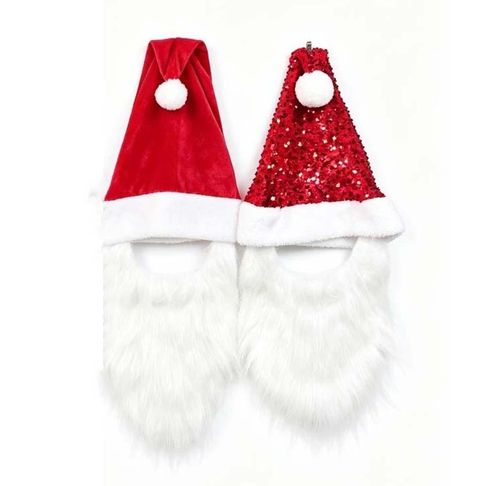 Cute Sequin Christmas Santa Hat Long Plush Beard Costume Hat Festive Party Cap School Event