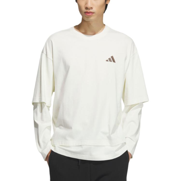 adidas Маленький логотип с длинным рукавом, однотонный, универсальный, удобный, имитация двух частей, пуловер, футболка с длинным рукавом, мужские топы Han-Jade-White JM3409