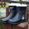 Зимние теплые бархатные дождевые ботинки средней высоты, нескользящие, двойного назначения, водонепроницаемые, с мягкой подошвой, на плоской подошве, мужские дождевые сапоги большого размера