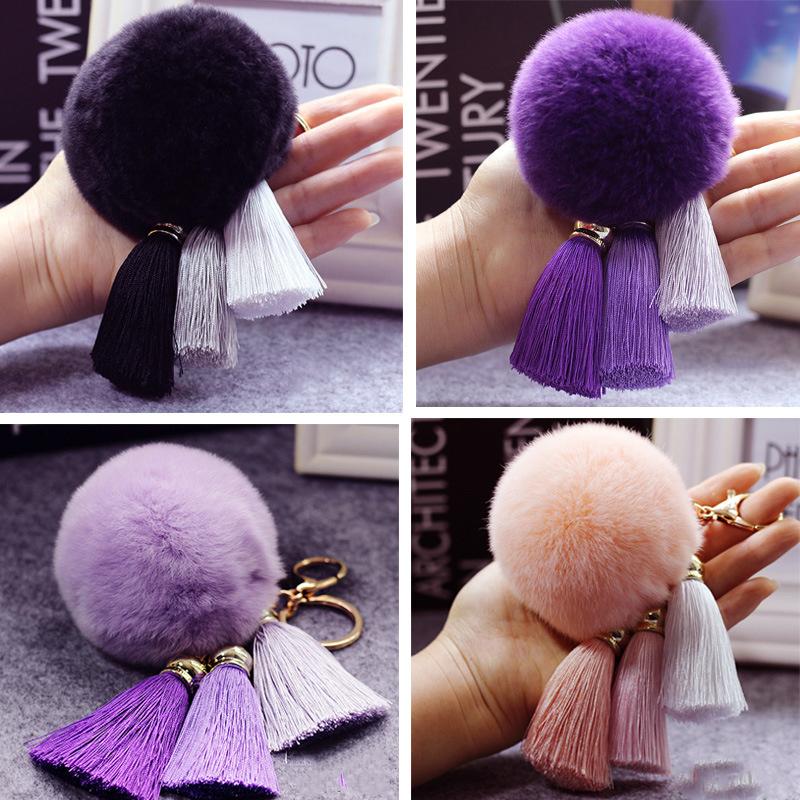 Cute Rabbit Fur Ball Keychain Tassel Pendant for Women Mobile Phone Case Car Ladies Bag Plush Pendant