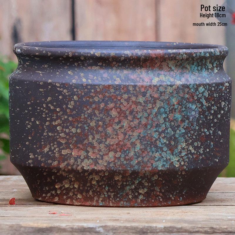 Large Coarse Pottery Green Planter: Ceramic Flower Pot for Succulents, Orchids, and Plants