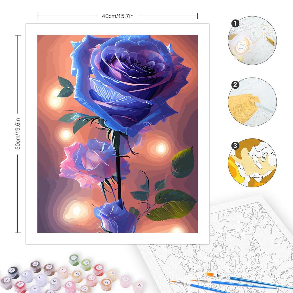 RUOPOTY Diy Painting By Numbers With Frame Blue Rose Acrylic Paint On Canvas Picture By Numbers For Adults Starter Kits 40x50cm
