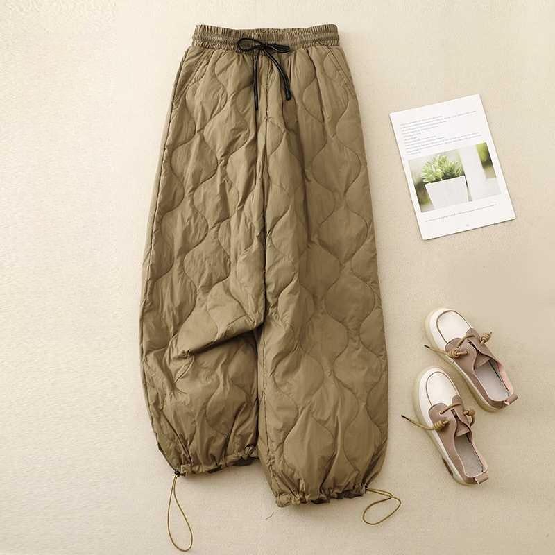 Зима Новые Литературные Галстук Эластичная Талия Ромбовидная Решетка Тисненая Линия Хлопковые Брюки Женские Ветрозащитные Теплые Длинные Хлопковые Брюки