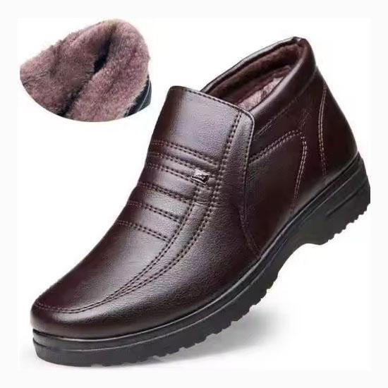 Winter Waterproof Men's Casual Leather Shoes Flannel High Top Slip-on Male Casual Shoes Rubber Warm Winter Shoes