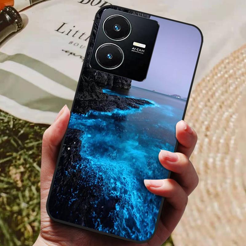 Для чехла Vivo Y22 Y22s 2022 Модный расписной черный силиконовый мягкий чехол на заднюю панель Для чехла для телефона Vivo Y22s VivoY22 Y 22 Y22 s 4G Coque