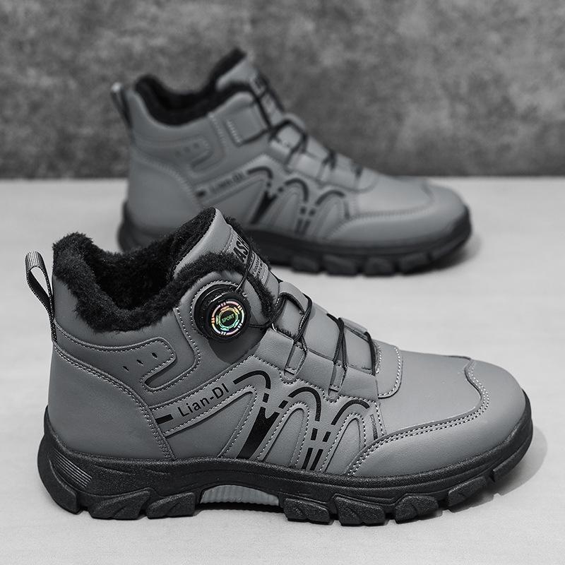 2025 Зимние мужские высокие утепленные хлопковые ботинки с поворотной пряжкой - ботинки Мартин в британском стиле