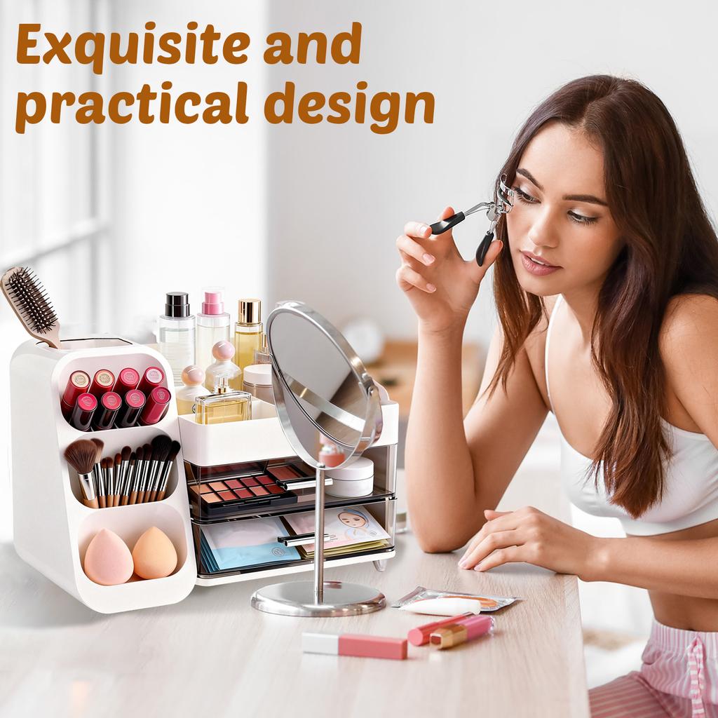 Drawer Makeup Storage Box Plastic Skincare Display Case Large Capacity Dressing Table Desktop Organizer Holder Stationery Box