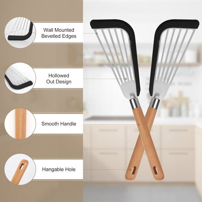 Spatule - AIMOONSA - Pelle à manche résistant à la chaleur - Set de 2 - Manche bois antidérapant - Silicone alimentaire
