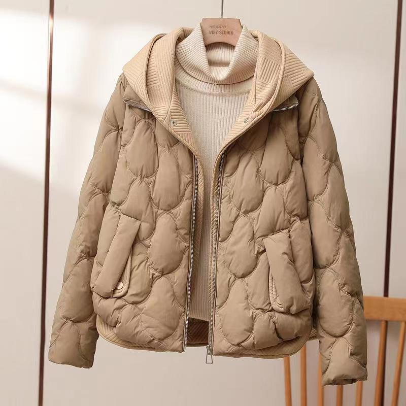 Fashionable Winter Coat for Women, Short Style Two-Piece Hoodie with Solid Color, Thickened Cotton Padded Jacket