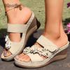 Fashion Women's Retro Flower Decor Wedges Sandals Plus Size42 Comfort Non Slip Beach Slippers Thick Sole Chunky Platform Roman Sandals