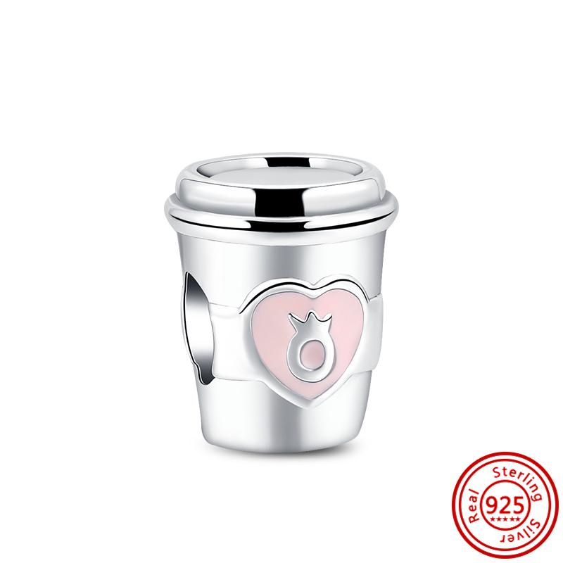 Стерлингового серебра 925 пробы, кофейная чашка, мороженое, бокал для вина, блестящие кулонные бусины с паве, подходящие для браслетов, ювелирных изделий