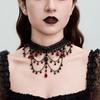 Palace Style Black Lace Clavicle Necklace with Retro Crystal Beads and Tassels