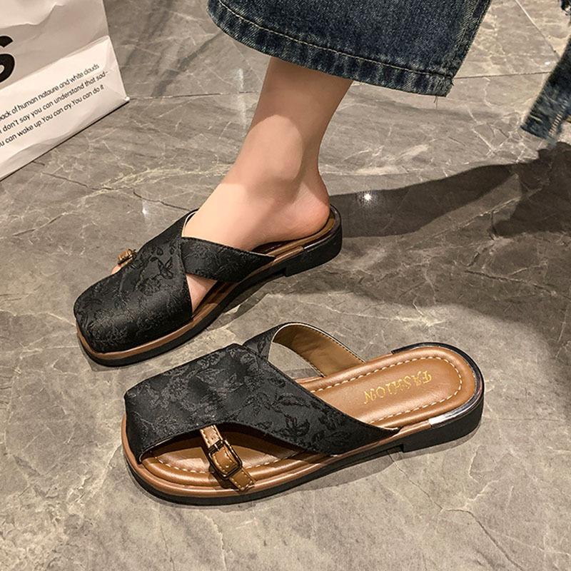 Сумка в национальном стиле, полушлепанцы, женская летняя обувь, модные новинки, толстая подошва, новый китайский стиль, юбка для выхода в свет, французские сандалии