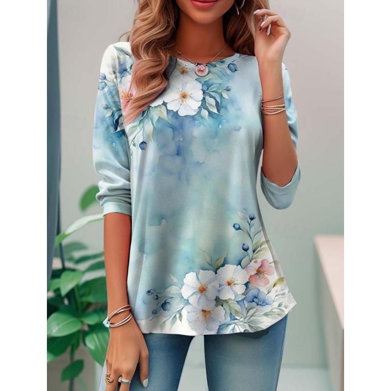 Женская футболка с 3D-принтом, милым принтом лепестков стрекозы, повседневная футболка с длинным рукавом и круглым вырезом, стандартный топ, повседневный принт, розовая весенняя футболка