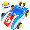 Детский надувной круг Mercs-X в форме машины с вставками для ног, водяным пистолетом и ножным насосом в комплекте, синий, для возраста 6+, пляж, бассейн и мероприятия на открытом воздухе