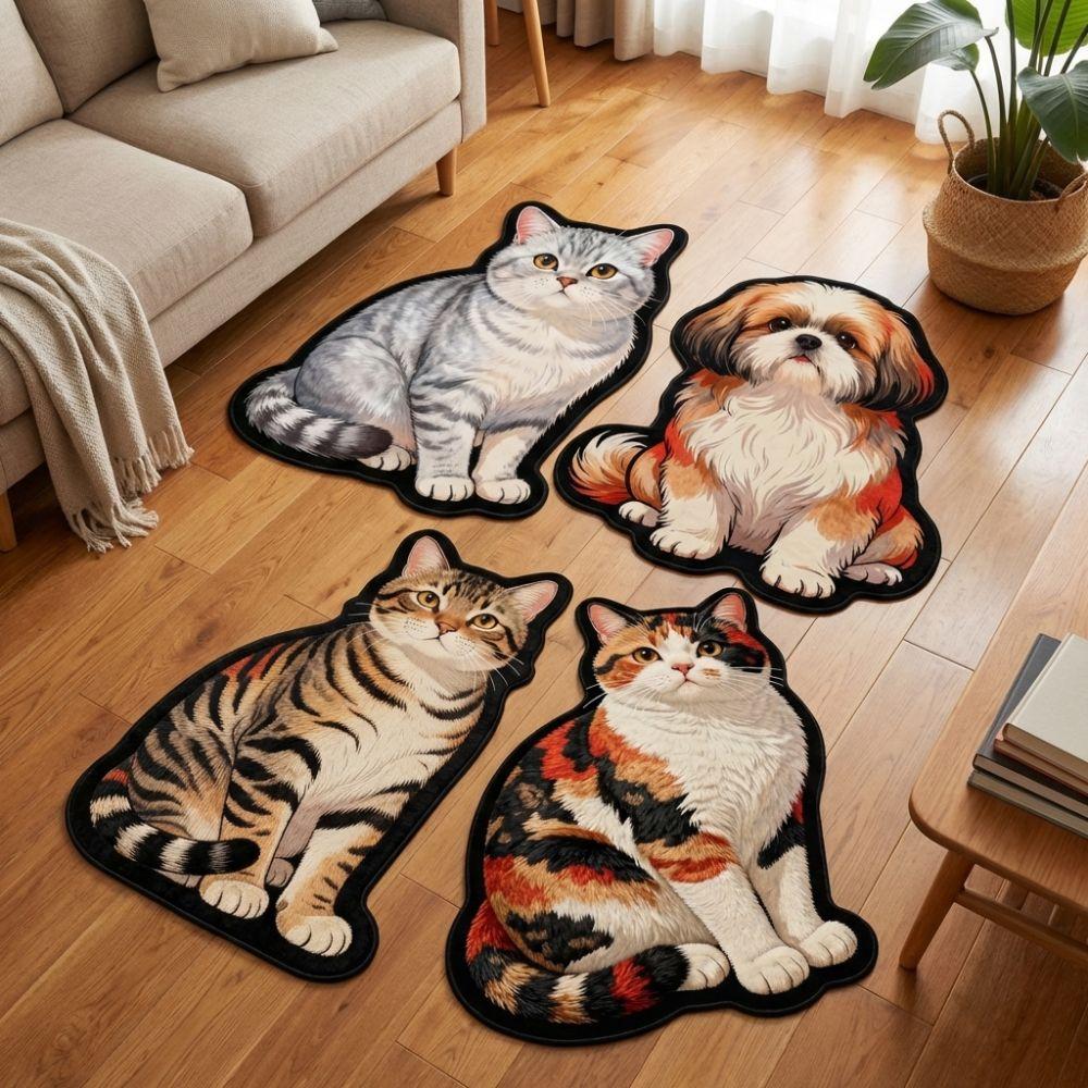 2D Flat Cat Carpet Non-slip Room Floor Rug New Animal Doormat Bedroom Living Room Decor