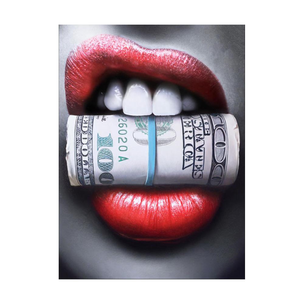 Деньги и пуля в красной губе, красота, американская картина маслом, бар, ресторан, фон, украшение на стену, холст, живопись, искусство