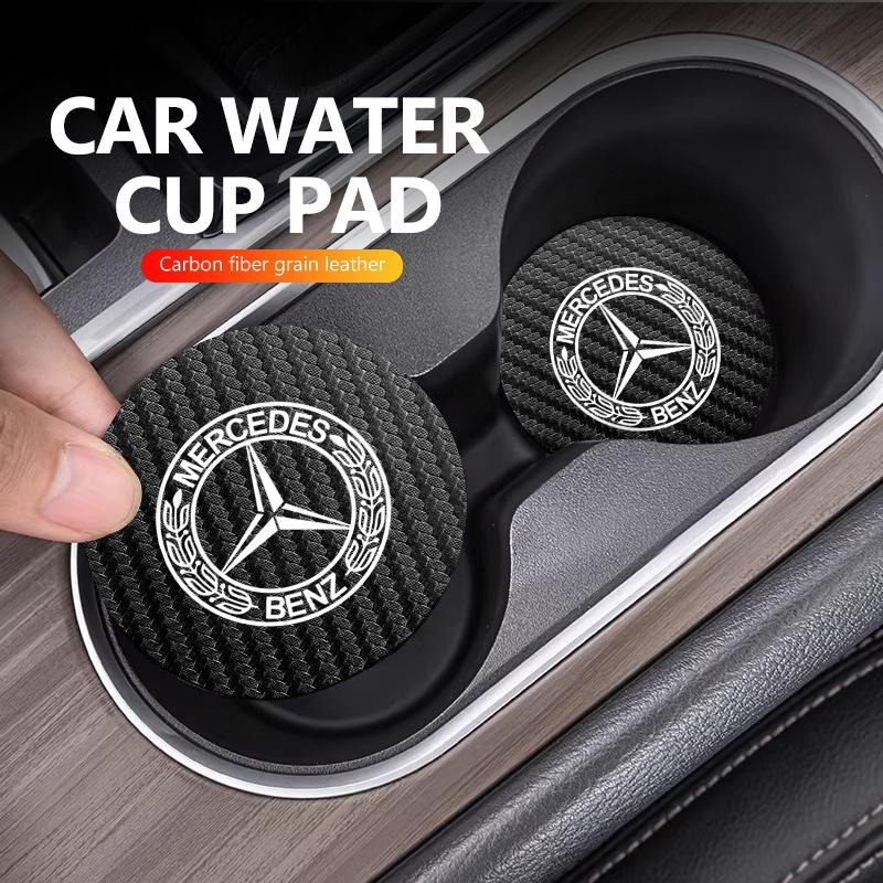 AABGX1 For Benz Car Logo Carbon Fiber Water Cup Pad Bottle Holders Anti Slip Mat Accessories AMG CLA CLS C180 C200 W204 W205 Exclusive