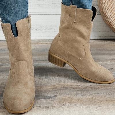 Осенне-зимние абрикосовые замшевые ботильоны для женщин Модные женские ботинки с острым носком Теплые ботильоны на квадратном каблуке Mujer
