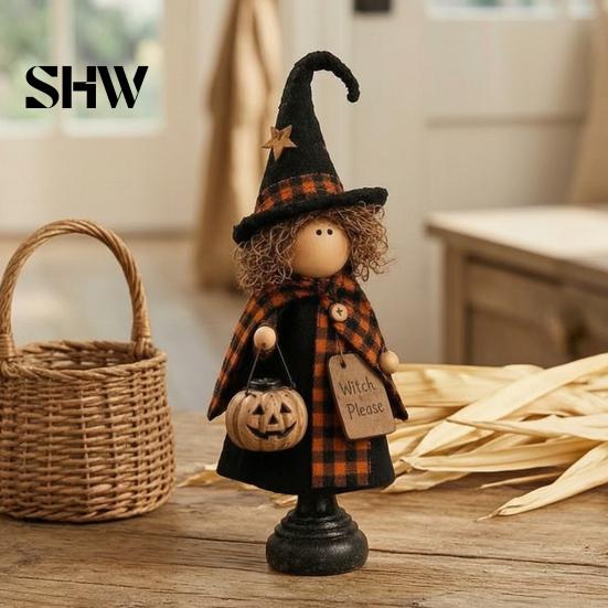 Vintage Halloween Party Supplies Rustic Witch Resin Figurine, Fall Tabletop Decor, Farmhouse Indoor Mantelpiece Ornaments Statue for Mantel