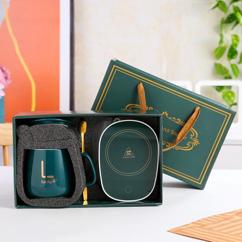 Модная домашняя термостатическая чашка на 55 градусов, бытовая USB-керамическая термостатическая чашка с подогревом, кофейная чашка, кружка с крышкой для ложки