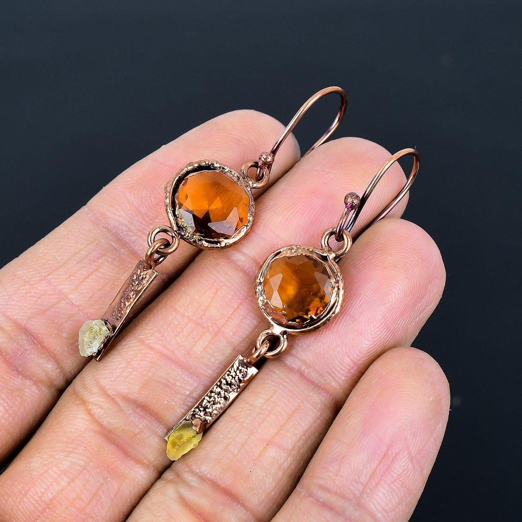 Серьги с цитрином, Ювелирные изделия с гальваноформированными медными драгоценными камнями, Серьги ручной работы, На День благодарения
