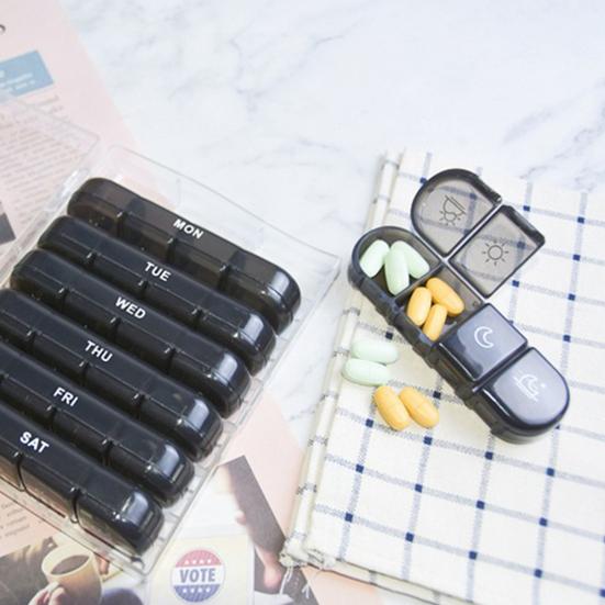 Еженедельный органайзер для таблеток 4 раза в день, 28 отделений, прочный, прозрачный, черный, для путешествий на 7 дней, контейнер для хранения таблеток и капсул