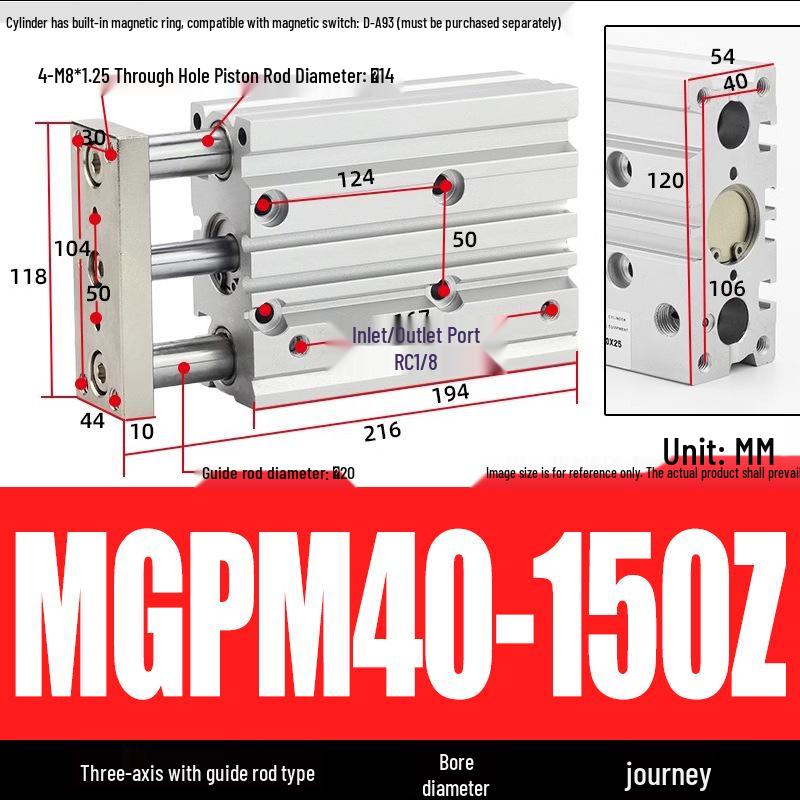 Compact Three-Axis Pneumatic Guided Rod Cylinder 12/16/20/25/32-10/20/40/50/75z